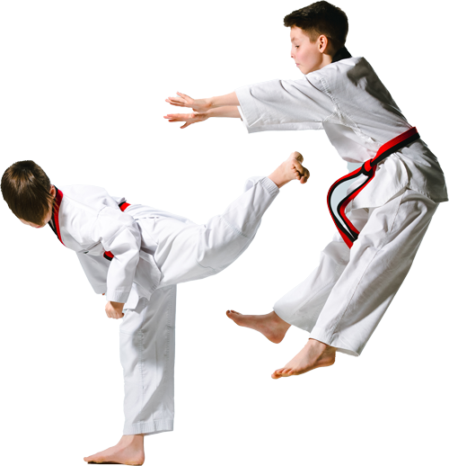 Martial arts students sparring.